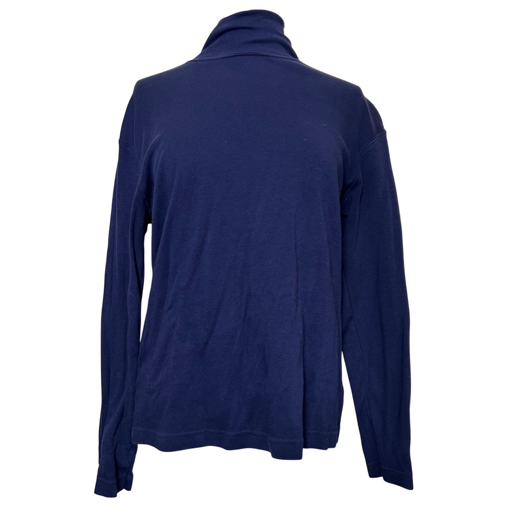 Women's Basic Navy Blue Long Sleeve Mock Neck Turtleneck Top Size M 100% Cotton